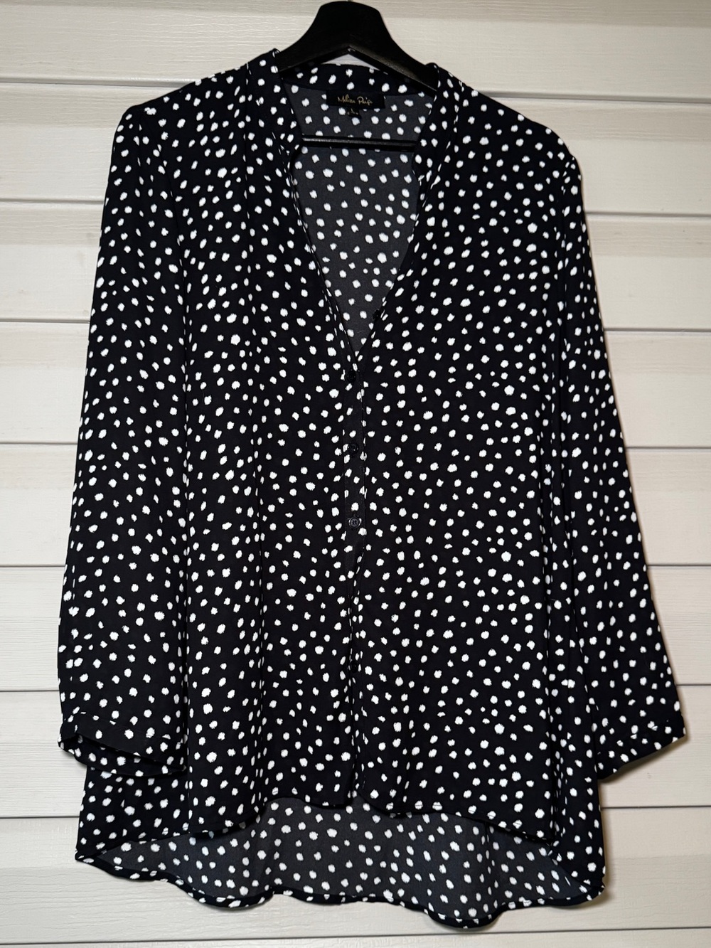Melissa Paige Women’s Large Black & White Polka Dot Blouse